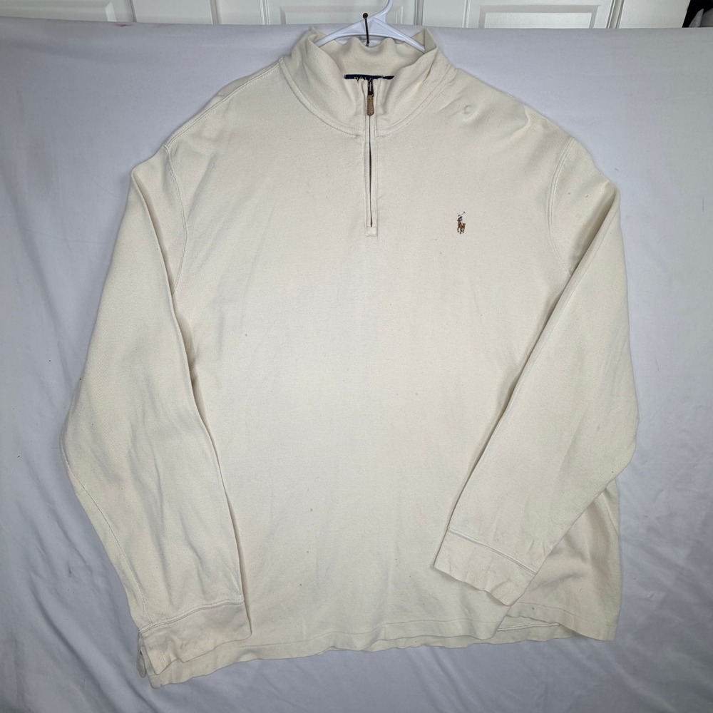 Polo Ralph Lauren Estate Rib Quarter Zip Pullover Flesh Pony  XXL Mens